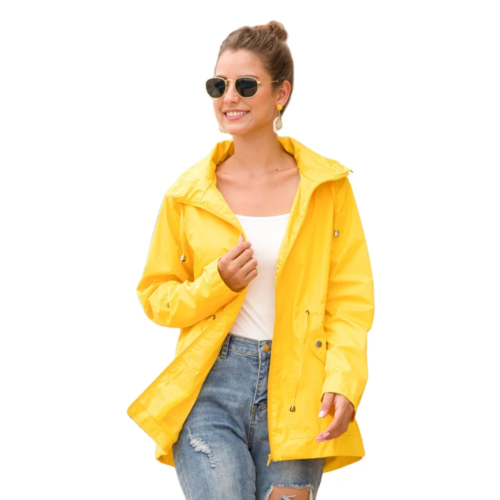 

Autumn Outdoor Waterproof Hooded Rainproof Jacket Coat Casual Custom Windbreaker Ponchos for Women