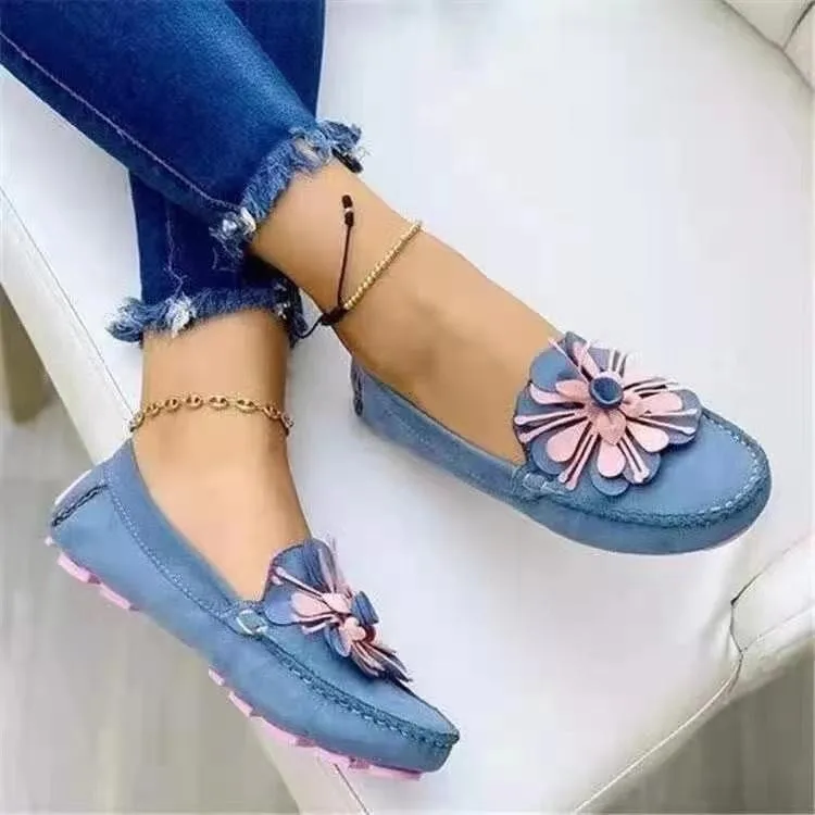 

Autumn new design handmade flower decoration penny women shoes slip on round toe lady flat loafers female penny footwear