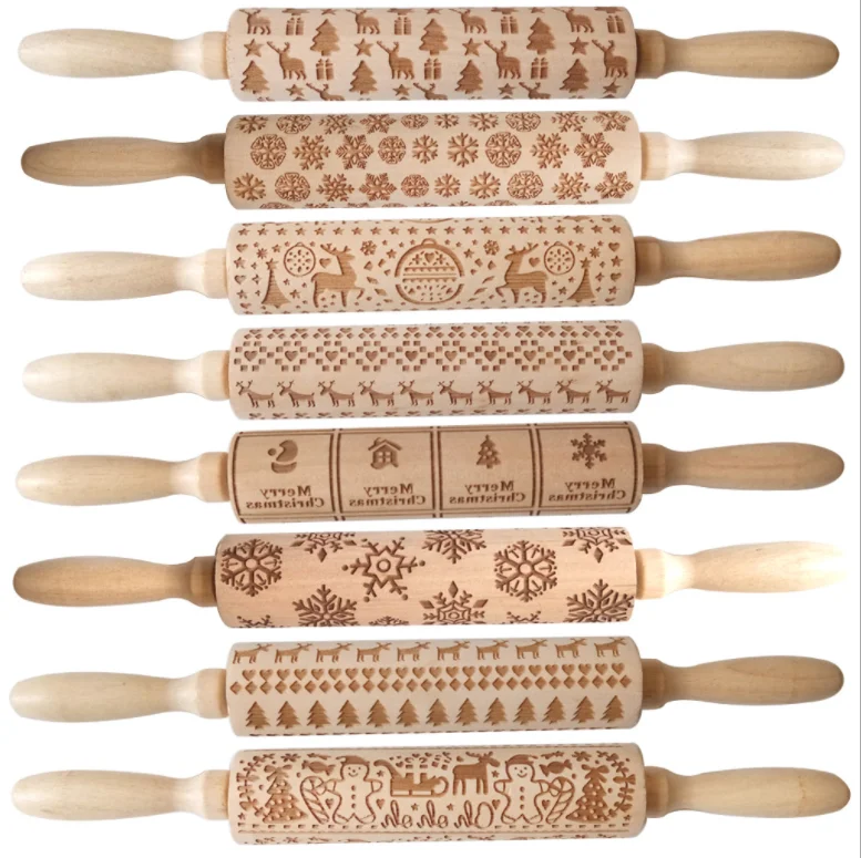 

Eco-friendly hot sale christmas rolling pin embossed rolling pin wooden