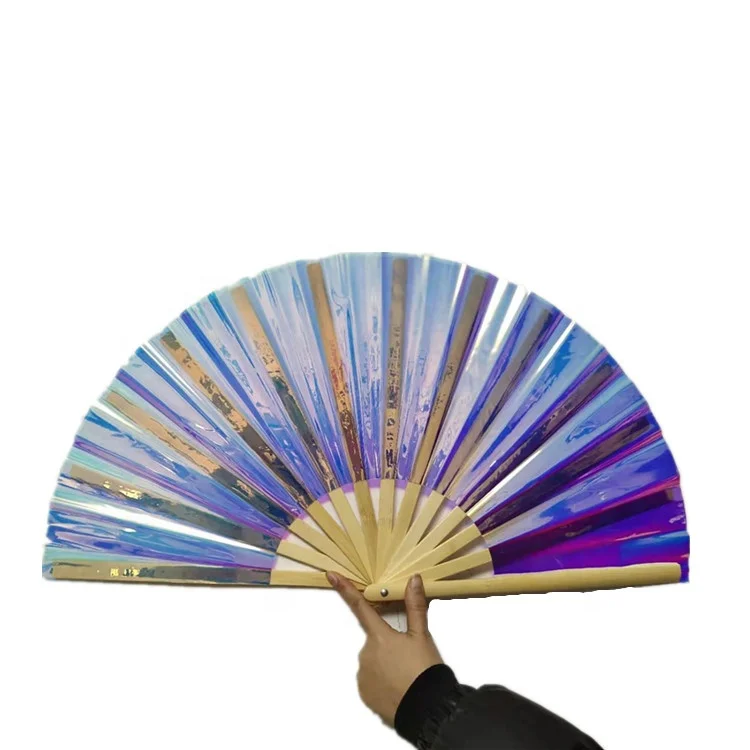 

Large Folding Hand Rave Fan Chinese Bamboo Festival Gift Craft Folding PVC Hand Fan for Woman and Man, Natural, black and red