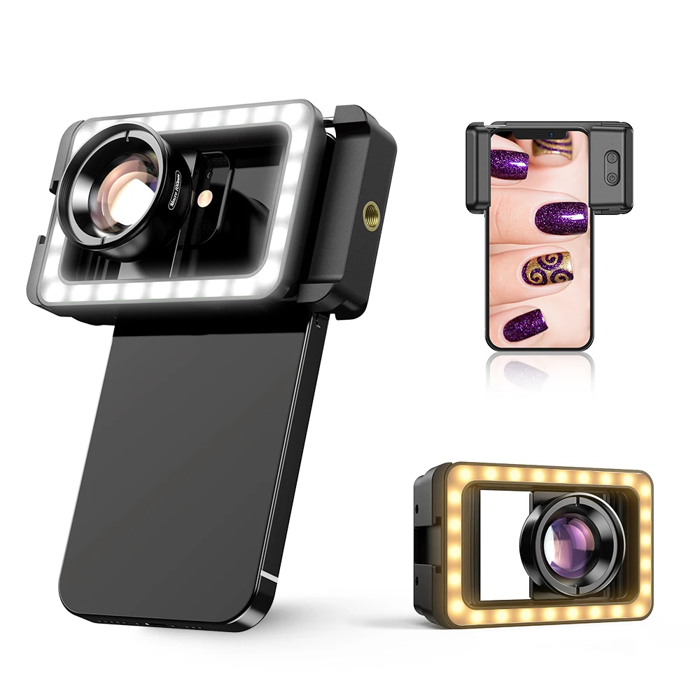 

Apexel HD 100MM super macro lens mobile camera lenses kit with LED fill light for nail jewelry eyelash