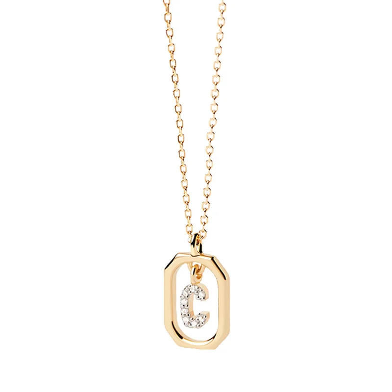 QIUHAN Custom Inlaid  Letter Full Diamond Initial Double Layer Pendant Necklace
