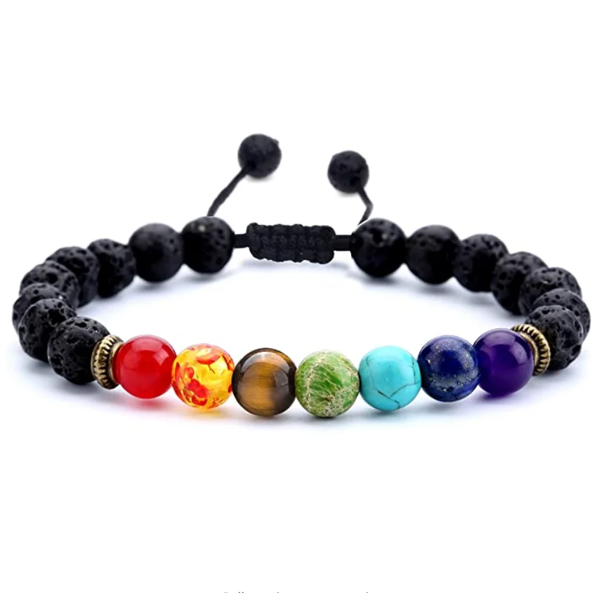 

Amazon Hot Slle 8mm Lava Rock 7 Chakras Beaded Bracelet Natural Healing Balance Beads Yoga Bracelets Bangles