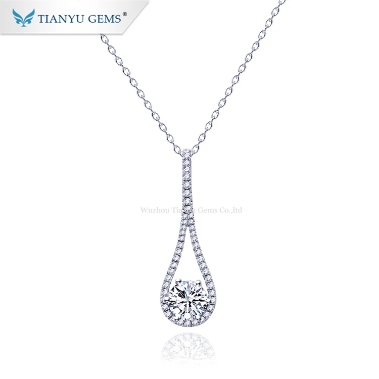 

Tianyu gems customized water droplets shape moissanite diamond white gold necklace for ladies