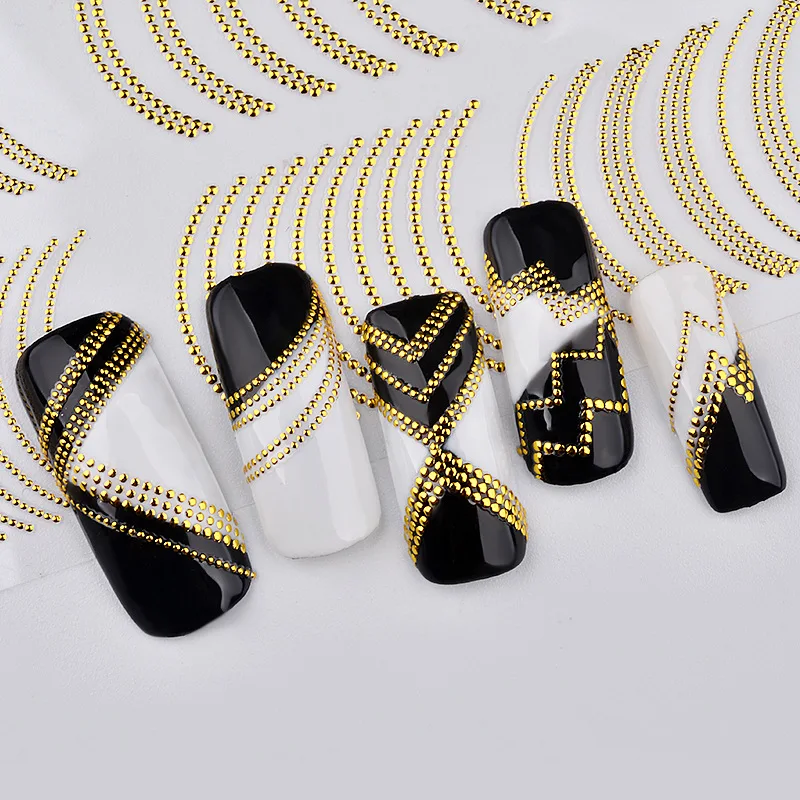 

Hot-selling New Fashion Gold Silver Color High Quality 3D Nail Applique Diy Stereo Nail Art Sticker, As the picture