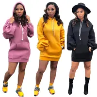 

RS00044 2019 Fall New Arrival Casual Solid Color Lantern Sleeve Hooded Long Sleeve Pocket Women Fashion Hoodie Dress