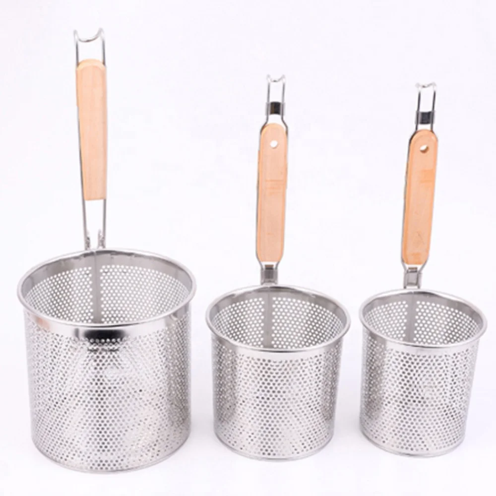 

Cooking Spoon Fried Food Noodle Hot Pot Strainers Filter Wood Handle Colander Stainless Steel Kitchen