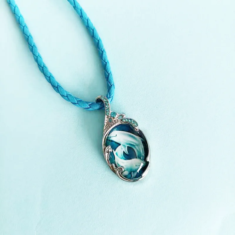 

Fashion blue handmade hemp rope heart of the ocean necklace animal dolphin necklace lady pendant