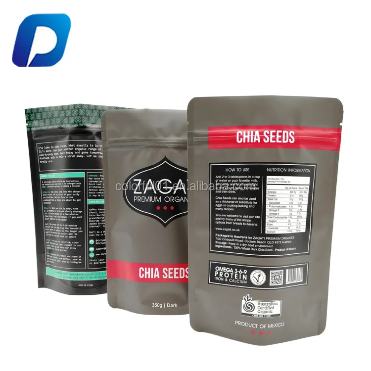 350g Chia Seeds Packaging Bag Zip Lock Stand Up Maylar Bags With Clear