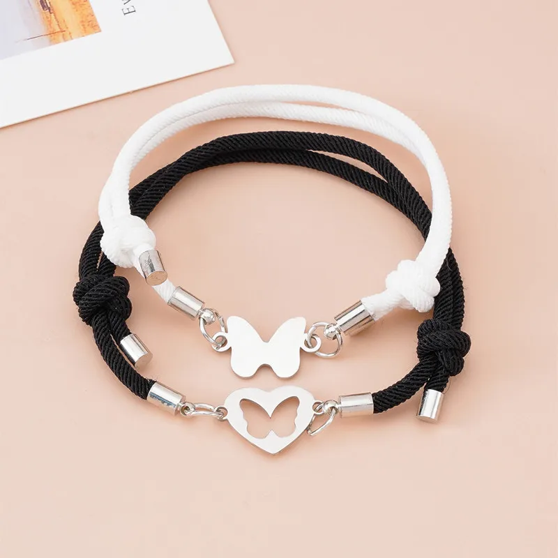 

2Pc/Set Couple Butterfly Bracelet Adjustable Milan Rope Stainless Steel Butterfly Charms Bracelets For Men And Women Jewelry