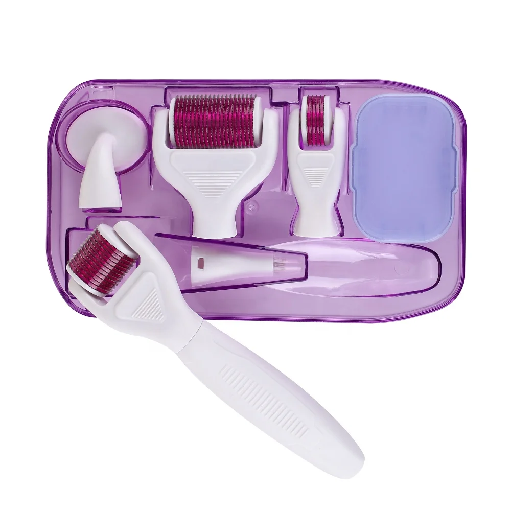 

Shenzhen Supplier High Quality Beauty Mesor Roller Microneedle 192 Needles 0.5mm Titanium Dermaroller Treatment For Stretch Mark, Purple & white