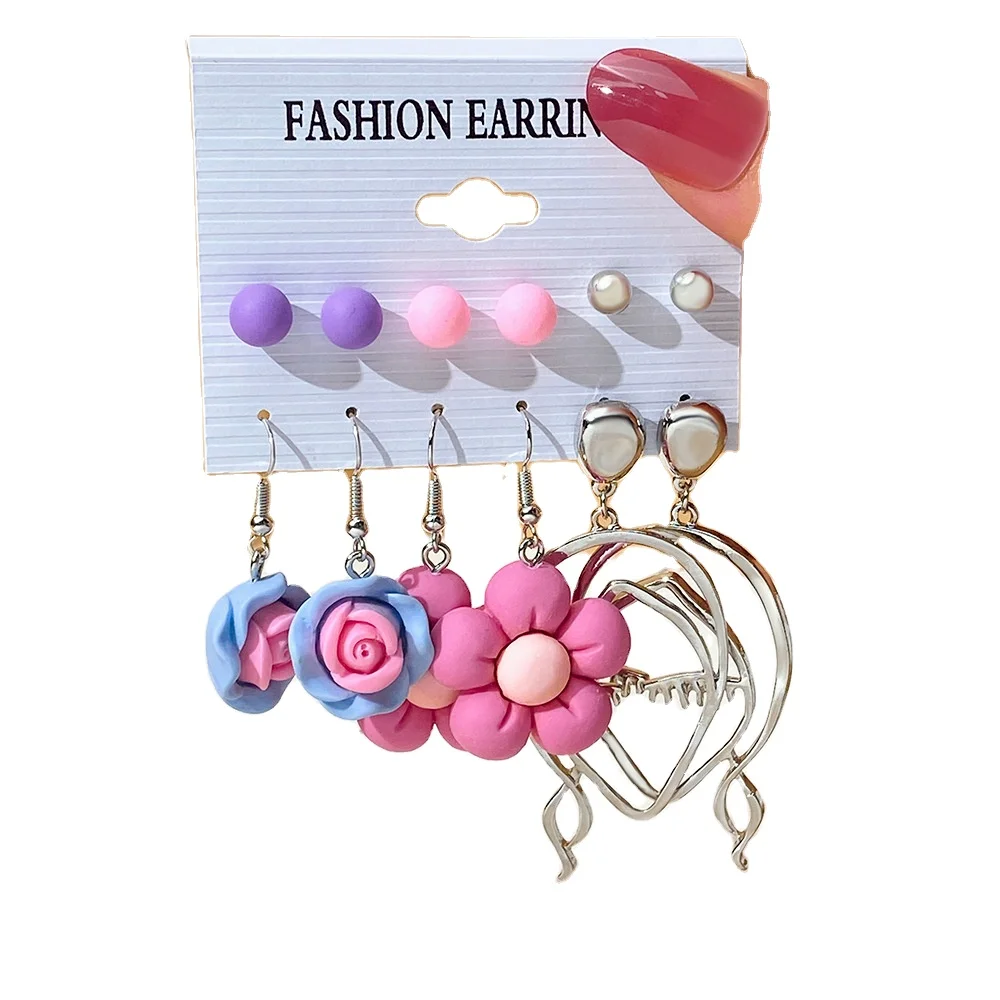 

Fashion Acrylic Colorful Flower Drop Earrings Set For Women Summer Dangling Earring