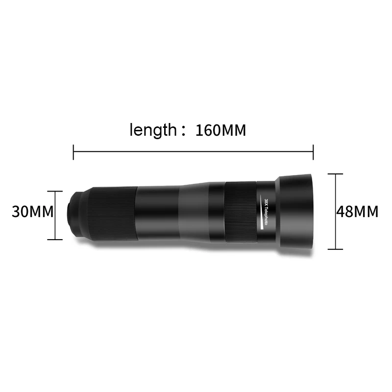 

1000m long distance BAK4 HD 38X telephoto lenses Anti-Distortion Mobile Phone Camera Lens for Traveling outdoor photography, Black