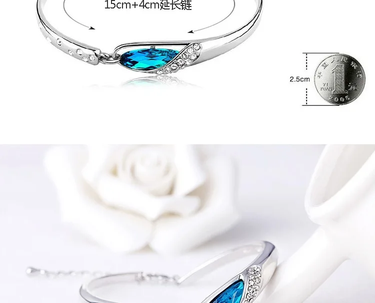 Fashion Silver Plated Crystal Chain Bracelet Women Charm Cuff Bangle New Jewelry