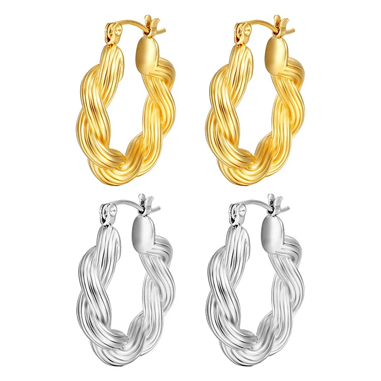 

Stylish Large Hoop CC Shaped Twist Earrings Gold Plated Stainless Steel Earrings 18k PVD Gold Filled Jewelry for Women