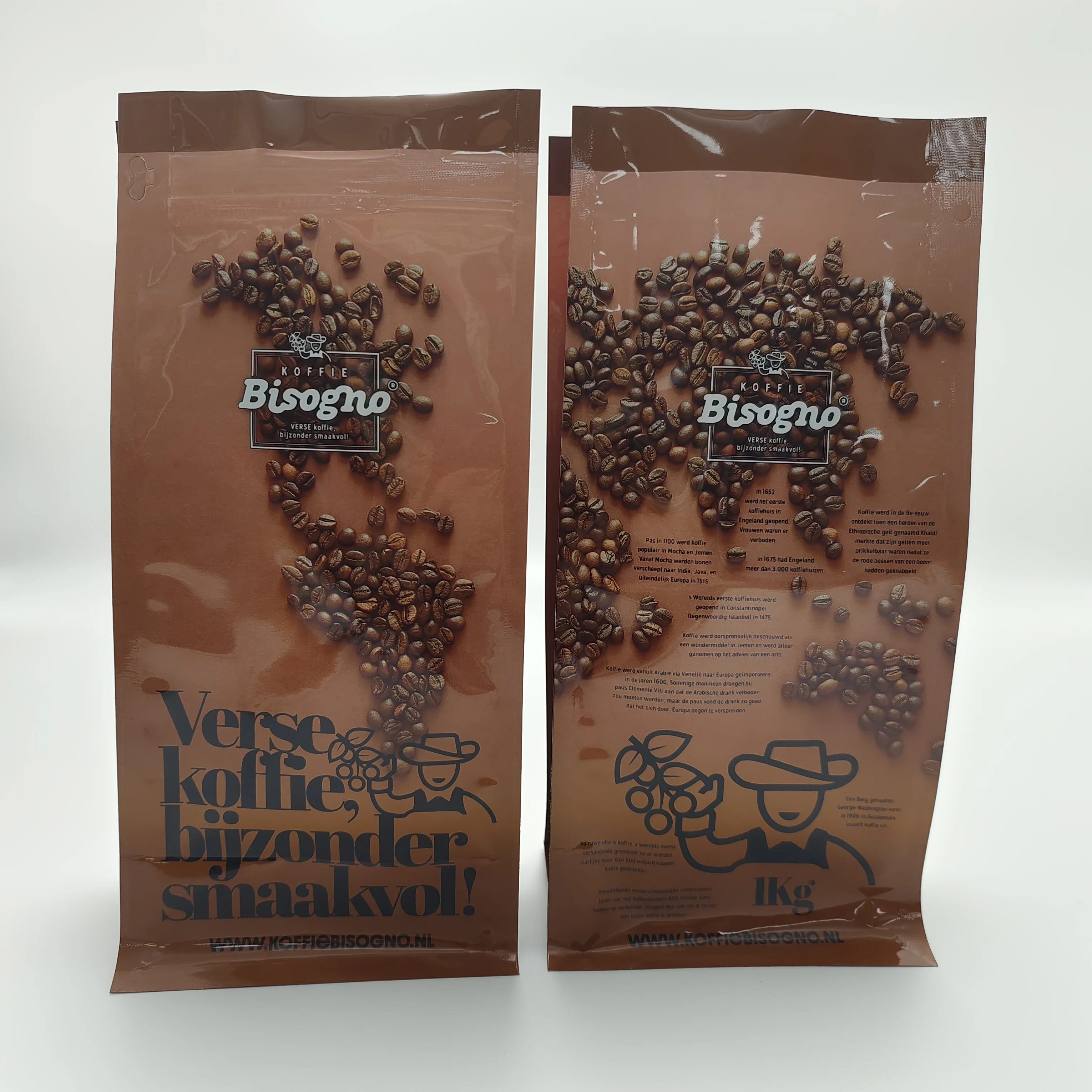 

Custom Wholesale Printed Stand Up Flat Bottom Coffee Bean Pouch Eight Side Sealed Coffee Bag Packaging With Logo Design Valve
