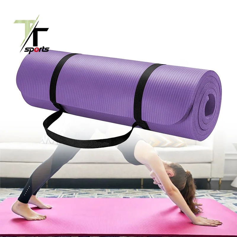 

TTSPORTS Eco Friendly Anti Slip 8-10mm Custom NBR Yoga Pilates Fitness Exercise Travel Mat With Straps, Single color or customized