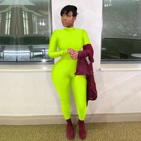 

Neon Long Sleeve Zipper Up Stand Collar Skinny Workout Jumpsuit