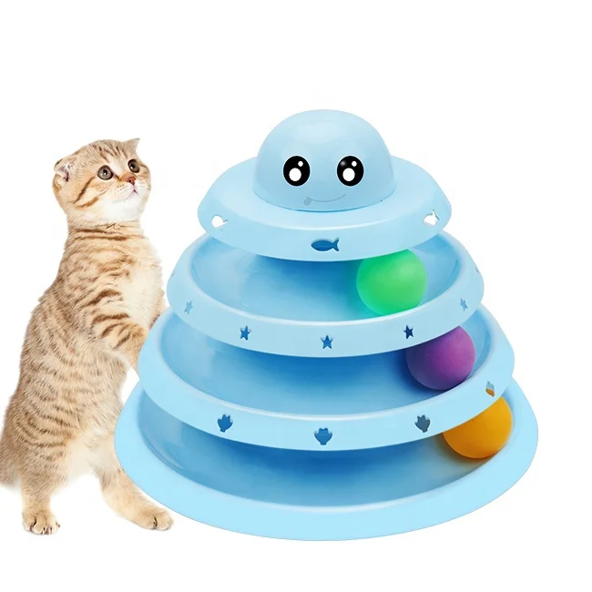 

Luxury 4 level tower tracks cat scratch ball toy playging puzzle cat toys interactive pet, Blue, white & blue, blue & white