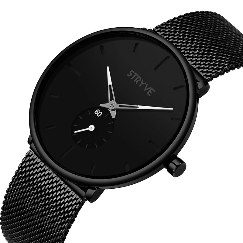 

Classic Men Luxury Brand Watches Black Stainless Steel Minimalist Male Analog Clock Waterproof Quartz Men Wrist Watch