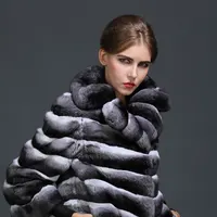 

Fur Coat Chinchilla Russian Winter Coats 2018 Parka Real Fur Covered Women Winter Whole Skin Fashion Slim Fur Natural