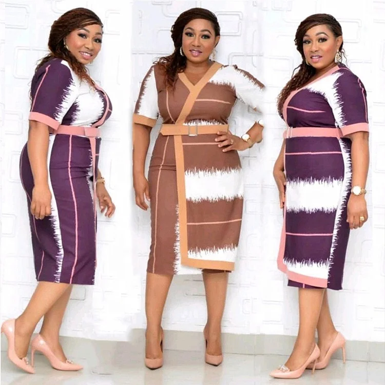 

JX030 New Plus Size Women'S V-Neck Short-Sleeved Printed Africa Dresses
