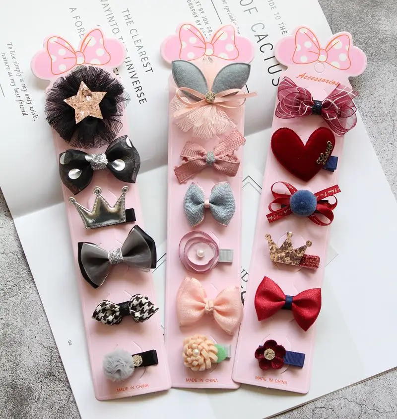 

Free shipping sweet  bow hair clips gift set flower cartoon hairpins baby pompom crown star hair accessories for girls, Picture