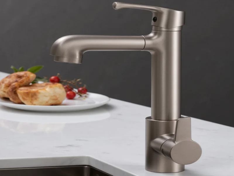 Close-up of hand-finished kitchen tap detail showing artisan craftsmanship