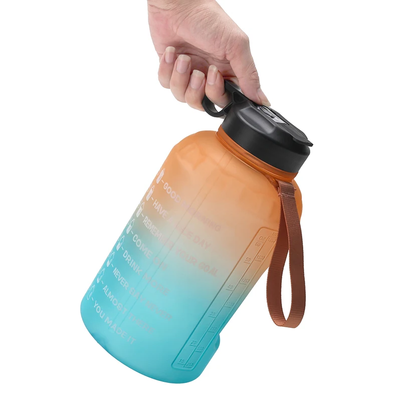 

2.2L half gallon sport water bottle Gradient color Large Capacity motivational Water Bottle Plastic custom color logo, Customized color