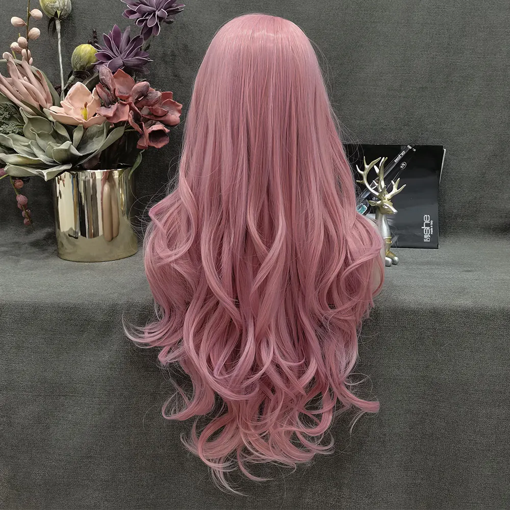 

Synthetic Lace Front Wavy Wig Women Fake Hair Heat Resistant Pink Blonde Cosplay Wig