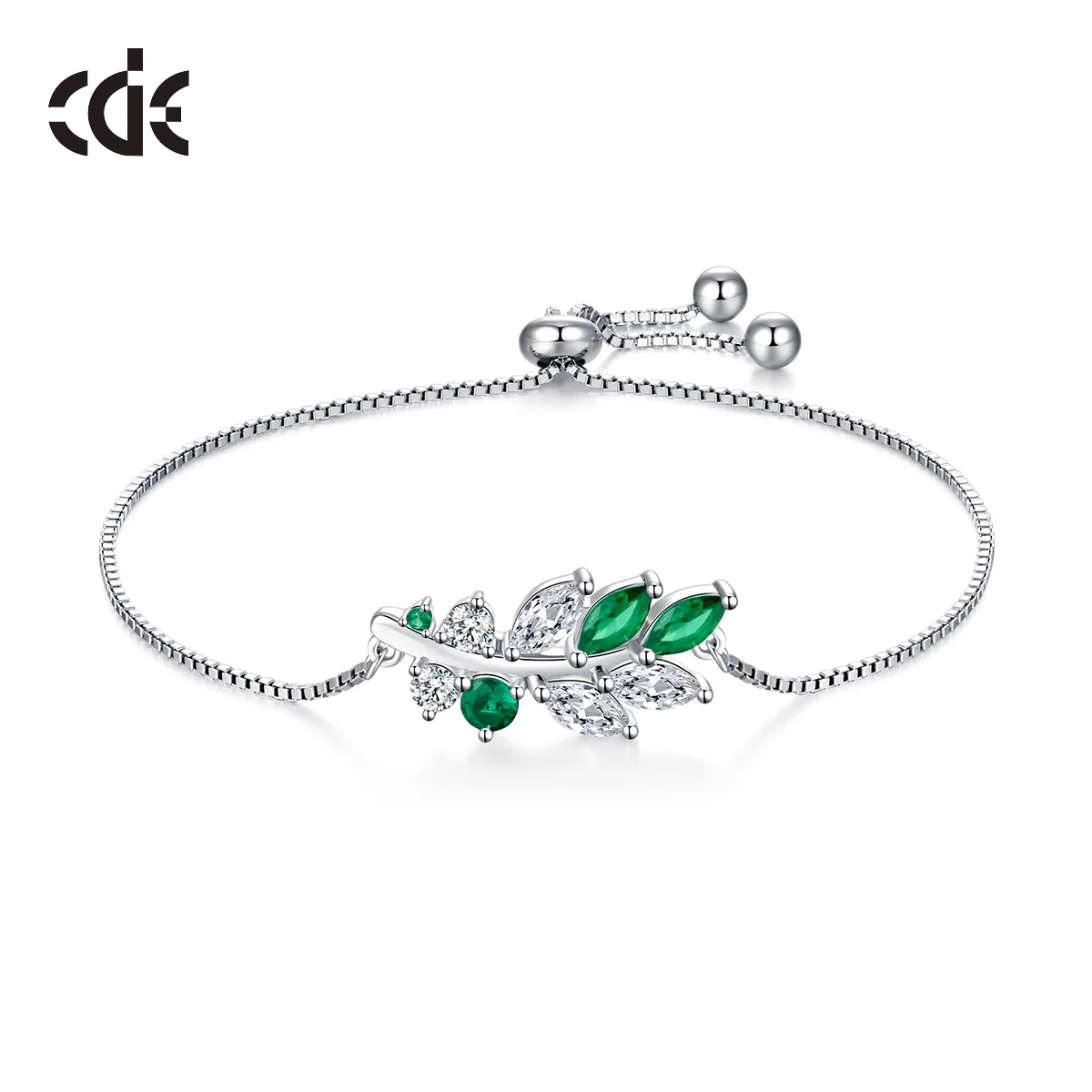

CDE YB0748 Trendy Silver 925 Jewelry Sterling Silver Bracelet & Bangle Leaf Shape DIY Arrival Emerald Bracelet Pulsera De Plata