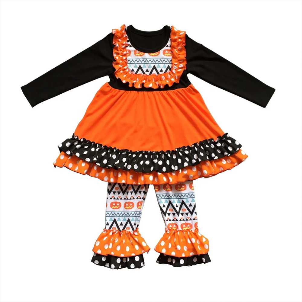 Anbaby Baby Girl Long Sleeves Top with Ruffle Pants Sets Baby Girls Halloween Outfits