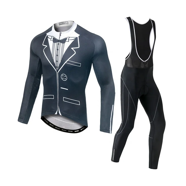 

Custom made men spring cycling bib sweatshirt motorbike black bib jersey E-bike long sleeve set