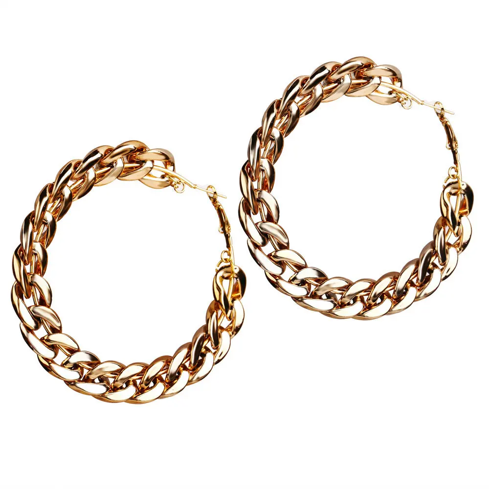 

Fashion Alloy Thick Chunky Chain Hoop Earring Gold Plated for Women Hip Hop Jewelry for Women