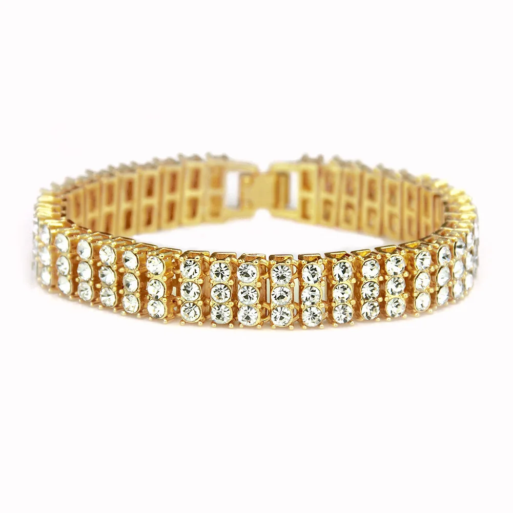 

High Quality hiphop 3 rows diamond cuban bangles for men bracelets, Silver/gold
