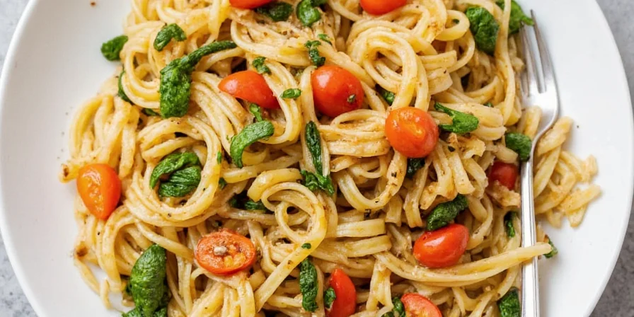 Colorful grilled veggie pasta with spice blend options