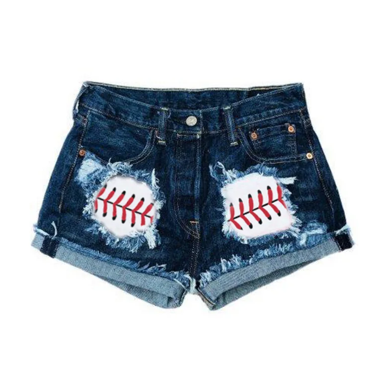 

2021 Spring Fall New Style Slim Jeans Holes Baseball Patch Sexy Women's Denim Shorts Pants Jeans Ladies, Customized color