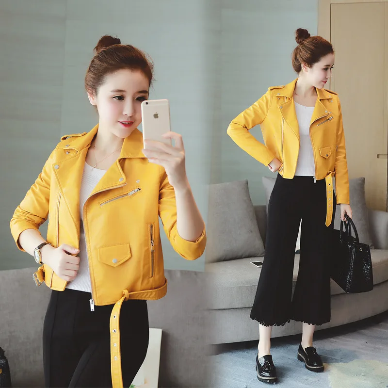 
New High-end textured women short PU leather leather jacket zipper motorcycle cardigan coat Leather clothing 