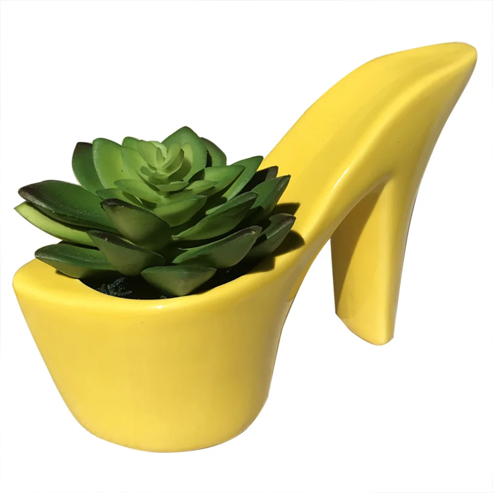 

Yellow high heel shoes decorative flower pot