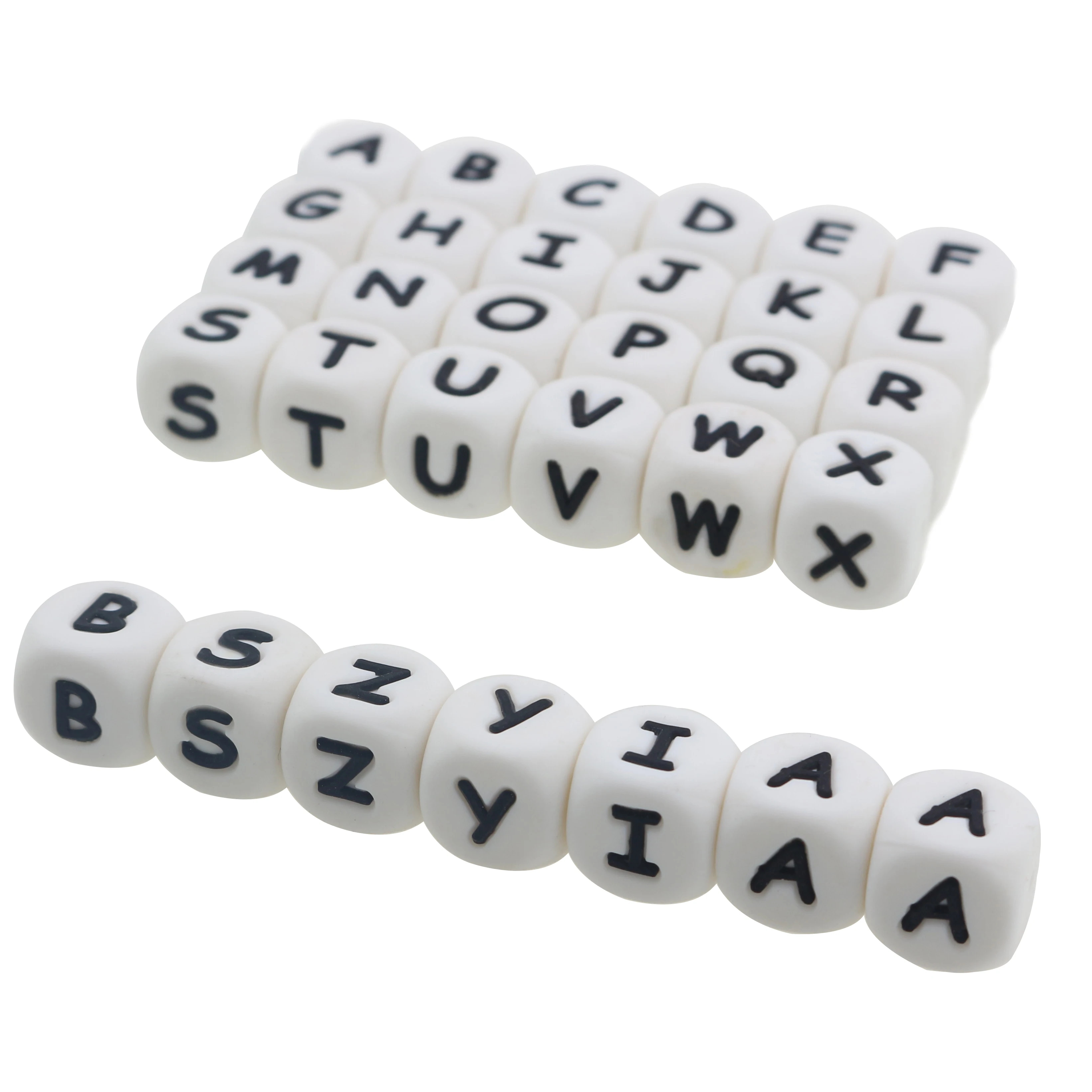 

2020 New Bulk BPA Free Baby Teether cartoon Loose Silicone Alphabet Letter Beads, White