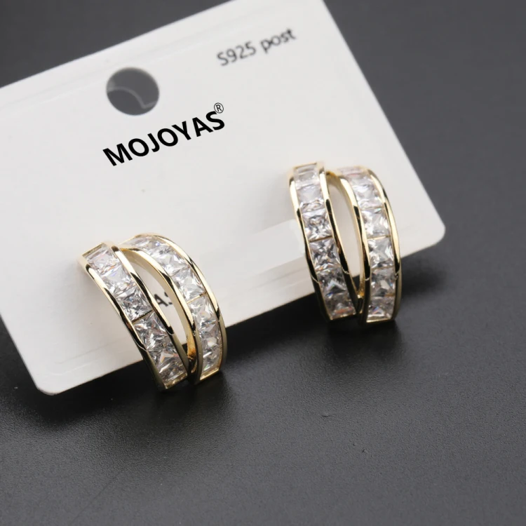 

Luxury Design Handmade Womens Safety 925 Silevr Pin Earring Micro Pave Double Arch Earring