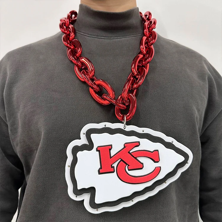 

Custom 8'' Oversized Lighted Led Thick Plastic Multi-layer Stacked 3D EVA Foam LOGO Fan Touchdown Chain Necklaces for Sport Fans