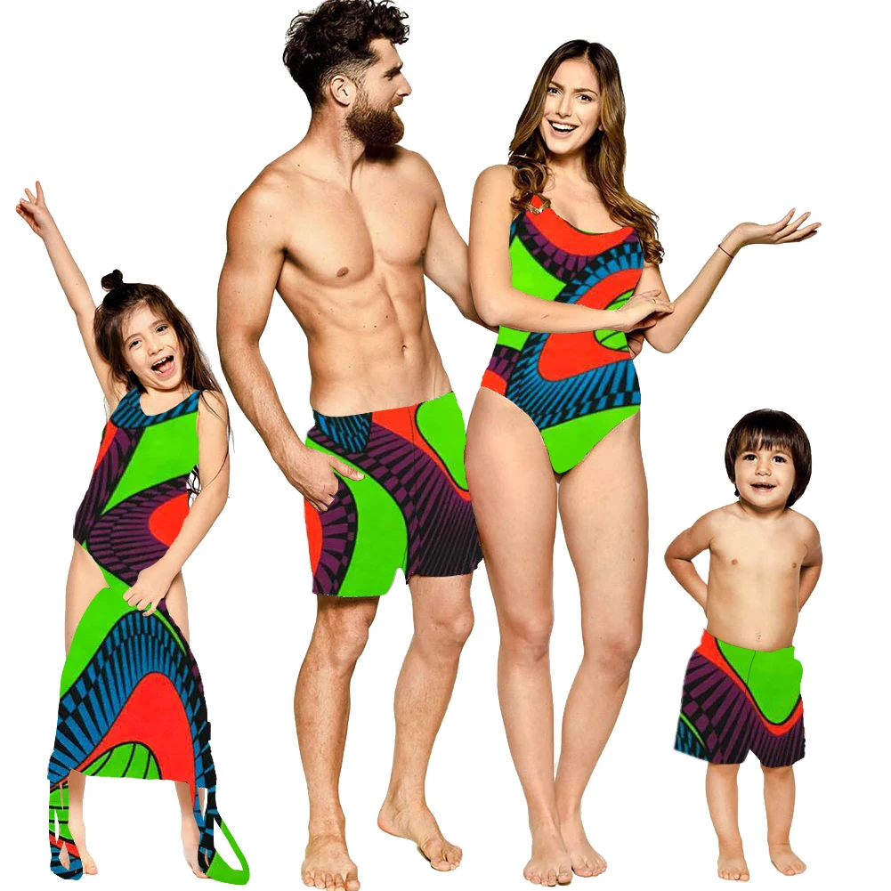 

Mens Designer Shorts African Dashiki Green/Purple Pattern Family Matching Swimwear Sexy Swimwear for Women Plus Size Swimwear, Customized color