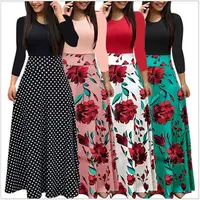 

Wish AliExpress hot sale color matching dress flower print women dress long skirt