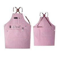 

Fashion canvas apron Barber Shop Real Estate Salesperson Pure Leather Apron customized logo apron Leather shoulder strap