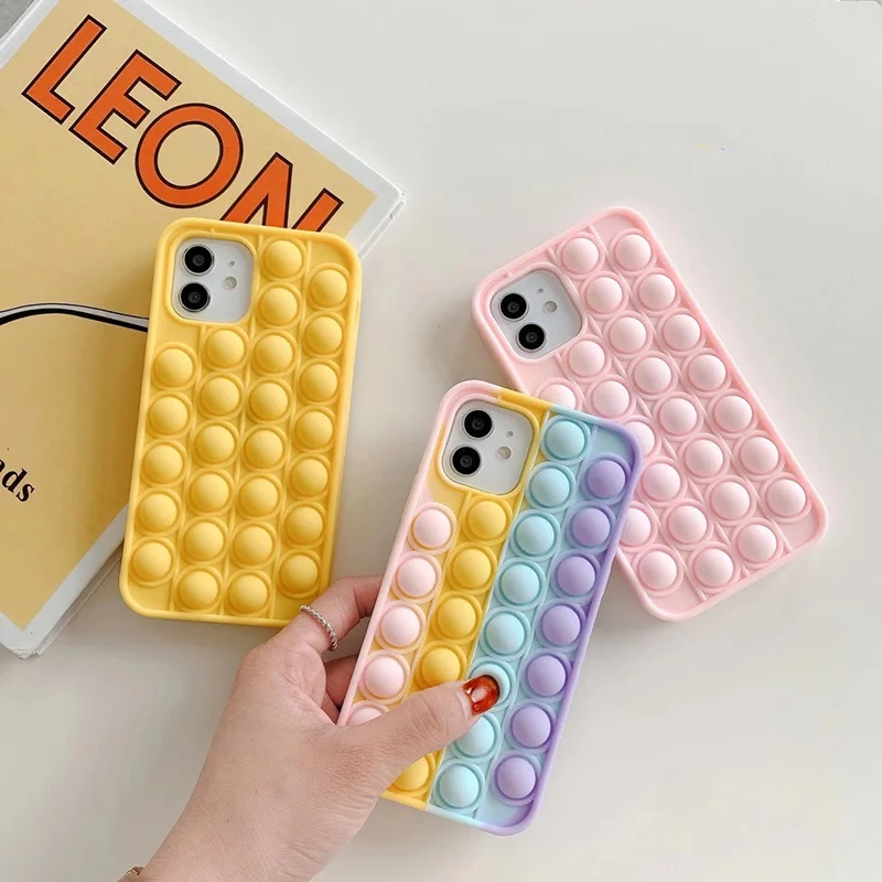 

Relive Stress Fidget Toys Push It Bubble Silicone Phone Case For phone 6 6s 7 8 Plus X XR XS 11 12 Pro Max Soft Cover Funda, Yellow