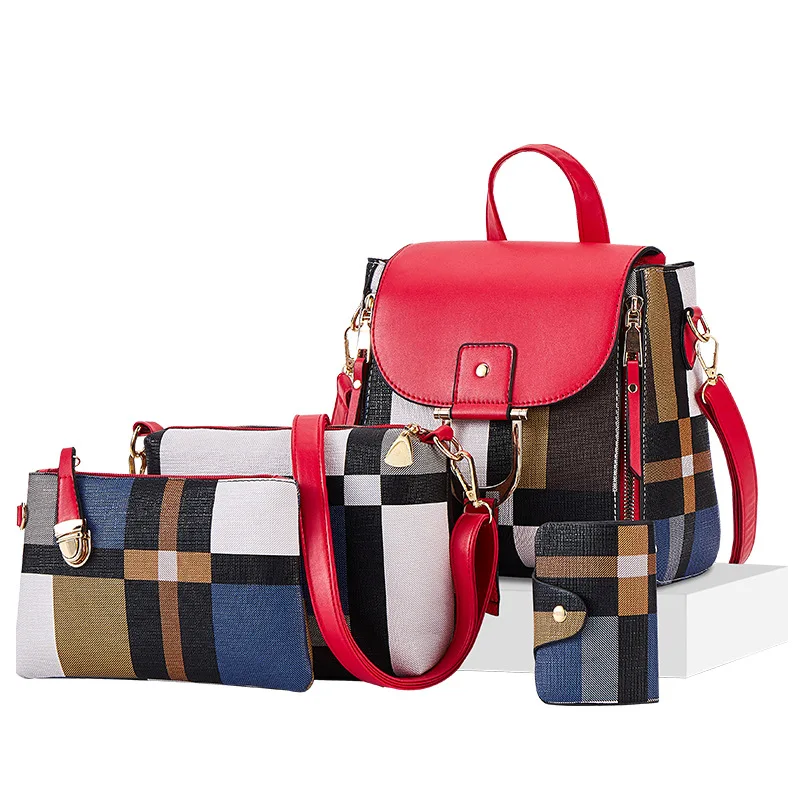 

UK ladies light square mini backpack sets purse for women girls, Red,black,brown,white