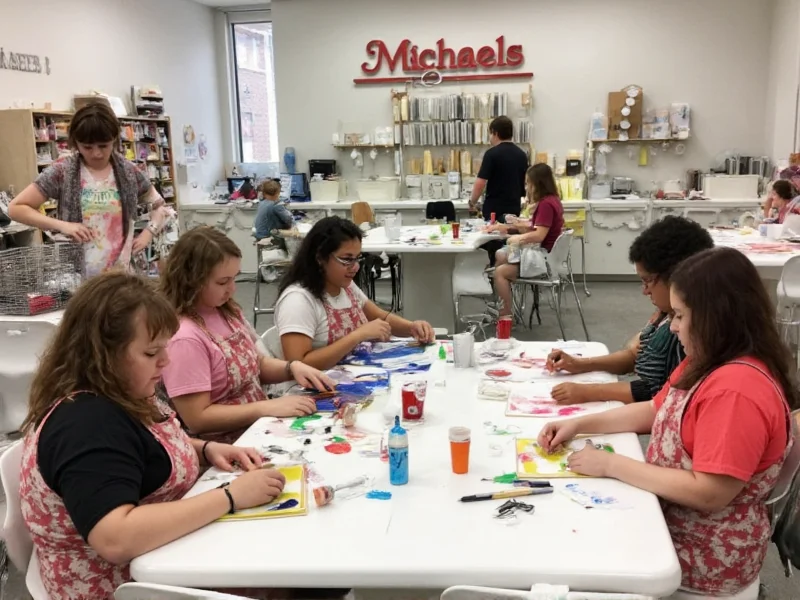 Michaels project room with crafters working on painting projects