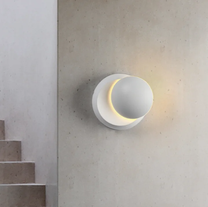 modern creative iron black white hole design nodic bedroom round moon led wall lamp