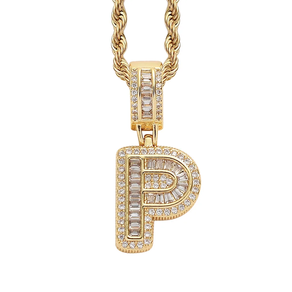 

collana acciaio Hip Hip Jewelry 5A Zircon Real Gold Plating A-Z 26 Letters Pendant Necklace Iced Out Jewelry